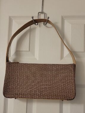 Guess Brown Monogram Shoulder Bag with Tan Strap